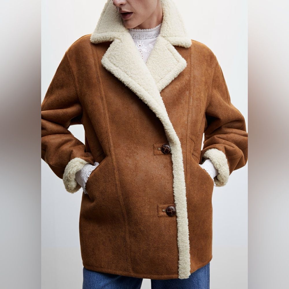 MANGO OVERSIZED SHEARLING-LINED COAT NEW - Picture 3 of 9